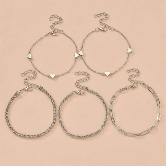 5pcs Rhinestone & Heart Decor Bracelet For Women Fashion Jewelry Gift We… - Picture 5 of 5